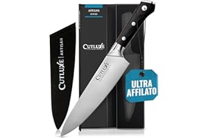 Cutluxe Coltello da Chef - 20cm Coltello da Cucina Professionale Con Guaina - Acciaio al Carbonio, Lama Affilata e Resistente - Artisan Series