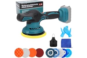 ROADTIME Lucidatrice a batteria compatibile con Makita 18V batteria, 15 cm Lucidatrice per auto con 12 accessori, lucidatrice eccentrica a 6 velocità variabili da 2500-5000 giri/min (senza batteria)