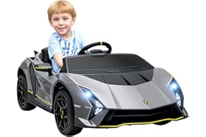 AIYAPLAY 12V Lamborghini Autentica Licensed Kids Electric Car with Butterfly Doors, Ride on Car with Remote Control, 4 Suspension Wheels, Soft Start, LED Lights, Music, Horn, Grey
