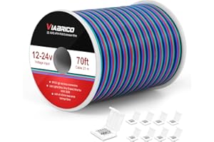 VIABRICO 70FT 22 AWG 4pin RGB Wire Extension Cable, with Spool and 8pcs RGB Led Strip Connectors, for Led Lights Wires Strip Extend 5050 3528