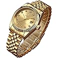 USWATCH Mens Fashion Luxury Stainless Steel Calendar Rhinestone Waterproof Sports Women Unisex Quartz Watch