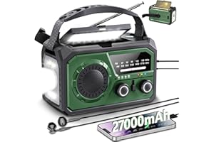 ETDEUH 27000mAh Wind Up Radio Solar Battery Torch, Emergency Crank Radio, with Power Bank, IPX4 Waterproof, AM/FM Radio, SOS Alarm, Flashlight & Cell Phone Charger for Camping, UK Power Cuts-Army Green