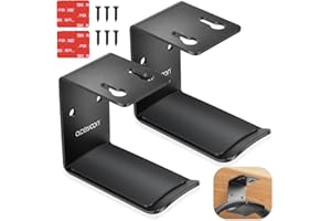 aceyoon 2 Pièces Support Casque Universel Crochet Casque Adhesif ou Installer à Vis Porte Casque Mural avec Coussin de Silicone Repose Casque en Aluminium sous Bureau (Noir)