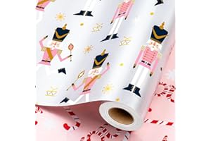 Wikadlik Silver Christmas Wrapping Paper Roll - Gift Wrap Paper 43cm x 10m Funny Nutcracker, Candy Cane, Joy Lettering