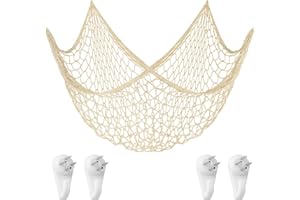 Aolso Red de Pesca,Redes de Pesca Decorativas, 200 x 100cm Estilo de Mediterránea,Decoración Marítima,Colgante de Pared para el Hogar, Fiesta Decoración Fotográfica Pared Decoración-beige