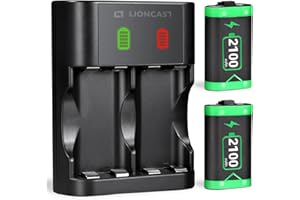Lioncast Batterie pour Xbox Controller (2 Batteries), Batterie Rechargeable Xbox Controller, Station de Charge de Batterie avec indicateur LED, Xbox Series S & Xbox Series X Batterie du contrôleur