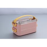 Vagonlif &Ccedil;ift Katmanlı Paslanmaz &Ccedil;elik Beslenme Kabı-1400 ml Beslenme Kutusu Lunch Box (Pembe)