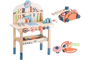 MEDOGA Tool Bench for Kids Toy Play Workbench Wooden Tool Bench Workshop Workbench with Tools Set Wooden Construction Bench Toy for 3 4 5 Year Old Boys and Girls