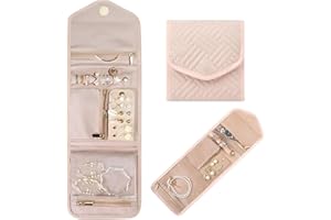 Aucuu Składana torba do przechowywania, organizer na biżuterię podróżną, przenośna torba na kolczyki, pierścionki, naszyjniki, bransoletki, prezenty dla kobiet i dziewcząt, mała różowa, S, nowoczesna