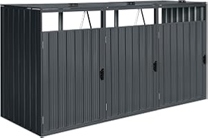 AXI Owen Cache Poubelle Métallique Anthracite/Acier Galvanisé Résistant aux Intempéries - Abri Poubelle pour 3 conteneurs - Max. 240L/720L - Abri Poubelle Extérieur avec Excellente Ventilation
