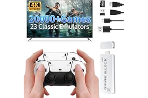 Kiyicjk Wireless Retro Game Console Stick, Video Game Console Built-in 20,000+ Classic Games with 23 Emulators, 4k HDMI Output Plug & Play TV Game Consoles with Dual 2.4GHz Wireless Controllers, 64GB