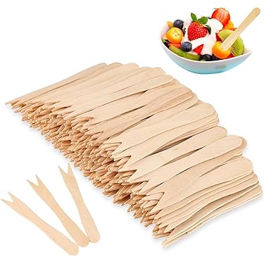25 X Wooden Disposable Chip Forks