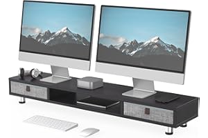 Fenge Supporto per Doppio Monitor con 2 Cassetti, Supporto per Monitor in Legno con Altezza Regolabile per PC/Laptop/stampante 108x23,5x15,2cm Nero