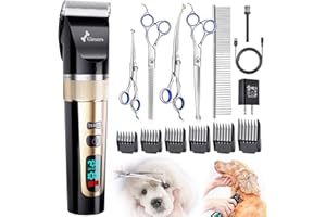 Gimars 6 in 1 7000 RPM Low Noise Dog Clippers with Professional Dog Grooming Scissors, Rechargeable Cordless Cat Grooming Kit Pet Trimmer Shaver with Comb & Scissors for Cats & Horse Thick Hair
