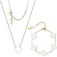 WSupikio Delicacy Clover Bracelets Necklace Set:Clover Necklaces Clover Bracelet Women Link Bracelets Cute Gold Jewelry for Girls