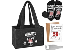 WenmthG Geschenkset zum 50 Geburtstag Männerhandtasche Bier Filz mit Flaschenöffner und Lustige Socken und Grußkarten für Mann Frauen, Bier Geschenke Männer Bierträger Flaschentasche für 6 Flaschen