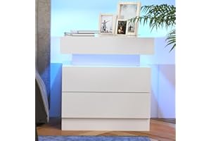HAODACULTURE Mesita de noche con luz LED, Mesa de Noche con 2 cajones, frentes de Alto Brillo y Luces LED Ajustables de 16 Colores USB Unidad de Almacenamiento para la cama, el salón o el dormitorio (Estilo 1)