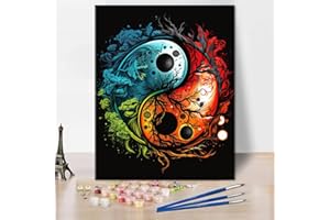 TISHIRON Zestaw do malowania według liczb dla dorosłych, Yin Yang, dla dorosłych, malowanie według liczb, z pędzlami, romantyczne piękne kwiaty, obraz olejny, "zrób to sam", obraz akrylowy, rzemiosło