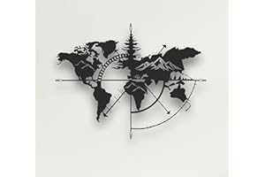 DEKADRON Mappa del Mondo in Metallo Montagna, Decorazione da Parete in Metallo, Decorazione per la Casa, Decorazione Soggiorno, Piastra metallica (117x91 cm)