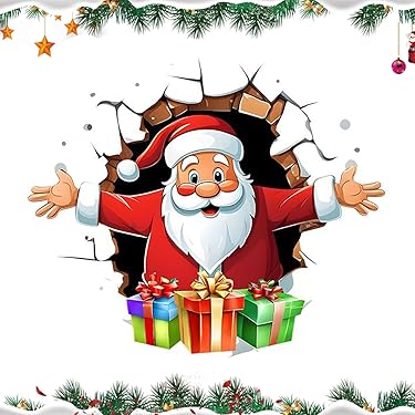 Weihnachts-Wandtattoo „Toilettenbrille Santa“ – Abziehbar, Wiederverwendbar, 29,5x29,5cm