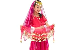Calcifer Children's 3 Layers Chiffon Belly Dance Belt India Dance Skirt Hip Scarf Wrap Belt (Rose Red)