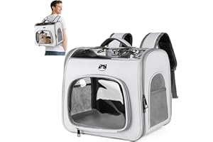 ALLSOPETS Mochila Gato y Perro Plegable con Ventana de Malla Transpirable y Gancho de Seguridad, Mochila Portátil para Mascotas Ideal para Viajes, Paseos y Excursiones (Gris Nube)