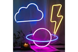Arespark Neon Lights, Lot de 3 panneaux de néon planète et rayures et nuage, Batterie et USB alimenté Applique murale Intérieur Luminaires Veilleuses pour chambre