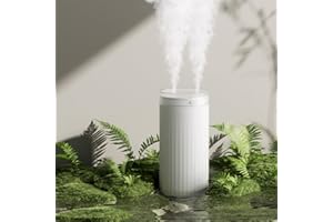 JISULIFE Humidificateur, Mini Humidificateurs Portable 4000 mAh, Humidificateur d'Air Bébé, Deux Ports de Brume, Arrêt Automatique, Humidificateur d'Air Silencieux pour Auto Maison Bureau Voyage-Blanc