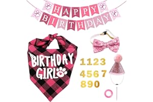TAFACE Kit d'anniversaire pour Chien, Chapeau, nœud Papillon, Drapeau à Tirer, écharpe, Autocollants numérotés, kit de fête Mignon pour Chien et Chat, réutilisable, Petits et Moyens Chiens (Rose)