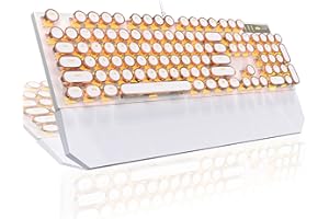 MageGee Typewriter Mechanische Gaming-Tastatur, Retro, Gold, Punk, runde Tastatur, LED-Hintergrundbeleuchtung, USB-Tastaturen für Spiel und Büro, für Windows, Laptop, PC, Mac, blaue Schalter