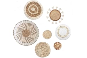 MCHERRY Boho Wall Basket Decor, Handmade Rustic Flat Woven Art, Set of 7, Farmhouse Wall Hanging