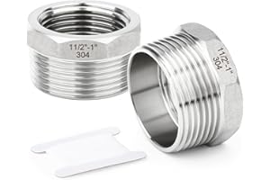 TAISHER 2 pezzi 304 boccola esagonale del riduttore dell'acciaio inossidabile,1-1/2"BSP maschio x 1"BSP femmina, raccordo adattatore del tubo di riduzione,per il gas dell'aria del branchio dell'acqua