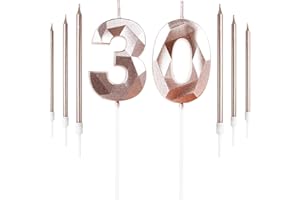 YIRAN Rose Gold 30th Birthday Candles Set Number 30 Candle with Rose Gold Long Candles Birthday Candles for Cake, Birthday Candle, Cake Candles Cake Topper Decorations for Birthday Party Wedding Anniversary