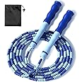 GWAWG Beaded Skipping Rope Beaded Jump Rope Tangle Free 2.8m/1.1in Adjustable Length Blue for Kids and Adult
