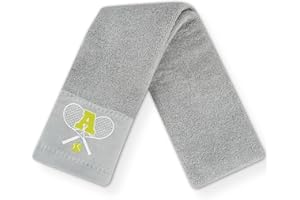 CybGene Tennis Towel with Monogrammed Embroidery, Initial Tennis Gifts, Personalized Tennis Court Accessory for Men, Women on Birthday, Retirement, Soft and Absorbent, Grey-A