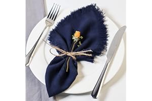 Dololoo Handmade Cloth Napkins, Cotton Linen Cloth Napkins with Fringe, Versatile Handmade Square Rustic Fringe Napkins for Dinner, Wedding and Parties, 45 x 45 CM Set of 4, Navy Blue