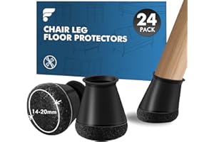 SHINFLY 24 Pcs Chair Leg Floor Protectors, Black Silicone Chair Leg Caps with 360° wrapped felt pad for Hardwood Floors, Floor Protectors for Furniture Legs, No Scratches No Noise (Round Fit: 14-20mm)