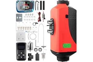 1inchome 2KW / 5KW / 8KW Riscaldatore ad Aria Diesel 12V Riscaldatore di parcheggio per Camion per Barche per Auto con Interruttore LCD (Fibra di Carbonio Rosso, 8KW Nuovo Telecomando)