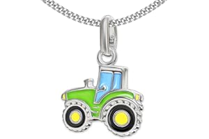 CLEVER SCHMUCK Set Silberner Kinder Anhänger Traktor 10 x 11 mm bunt lackiert mit Kette Panzer 40 cm STERLING SILBER 925 im Schmucketui