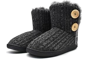 KuaiLu Chausson Botte Femmes Hiver Chaud Peluche Fourrés Adulte Haute Densité Mémoire Mousse Chaussures Maison Antidérapant Semelle Interieur Pantoufles