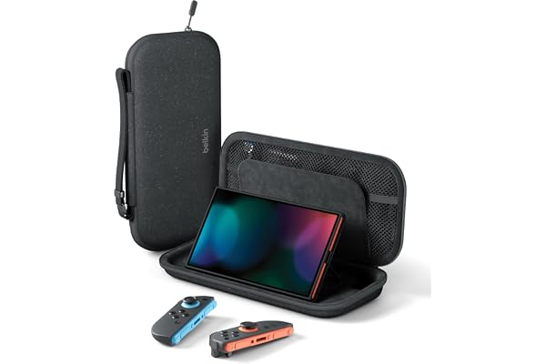 Belkin Gaming Bolsa de Viaje Bolsillo para AirTag Nintendo Switch 2 Carbón | Funda de Transporte Compacta y Ligera, Carcasa Rígida e Interior Acolchado, Bolsillo para Tarjetas de Juegos, para Viajar