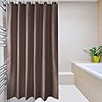 EurCross Brown Shower Curtains Mould Proof Resistant Washable, Quick Dry Water-resistant Fabric Bathroom Shower Curtain 180 x 180cm Drop with 12 Plastic Hooks