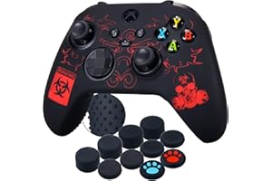 YoRHa Silicona Talla Láser Funda Piel Carcasas Cubierta para Xbox Series X/S Mando x 1 (BH Rojo) con Agarres para el Pulgar x 10
