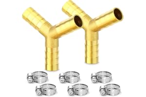 TAILONZ PNEUMATIC 2Pcs 6mm Brass Hose Barb, 3-Way Y-Shaped Hose Fitting Intersection/Lquid/Fuel/Air