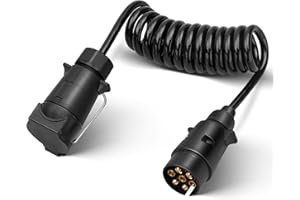 RED WOLF Anhänger Verlängerungskabel 7 Polig 2m, 7 Pol Anhängerstecker mit Spiralkabel Verlängerung 7 Poliger Stecker auf Steckdose für Kfz Anhänger Wohnwagen Wohnmobil Fahrradträger Lkw Anhängerkabel