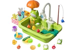 cute stone lavello giocattolo con acqua di rubinetto, giocattolo lavello da cucina con rubinetto aggiornato, giocattolo da pesca, giocattolo per lavastoviglie per giochi di ruolo per bambini