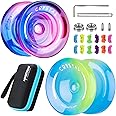 YOSTAR K2 Yoyos Pack, Yoyo Master Pack, 2 in 1 Vaual Crystal Yoyo, Responsive & Unresponsive Yo-yo for Kids and Adults, Professional Plastic Yo Yo with 12 Extra Strings, Bearing Kit, Case