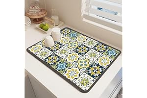 Argumub Raidley Quick Dry Dish Mat, Retro Quick-Drying Water-Draining Mat for Kitchen Bar Countertops Coffee Dish Draining Mat (Style-L, 15.7*23.6 inch)