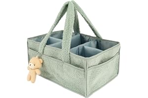 GUIJZSLTRG Baby Nappy Caddy Organiser with Removable Dividers Portable Baby Diaper Caddy Felt Nursery Storage Baskets Toddler Wipes Bag Newborn Essentials Gifts for Mum, Boys, Girls (Light Green)