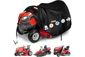 DOCEPERT Outdoors Riding Lawn Mower Cover Waterproof Heavy Duty 420D Polyester Oxford Lawn Tractor Cover Fits Decks Up To 54" With Reflective Tape & Windproof Buckle Riding Mower (Riding Mower)